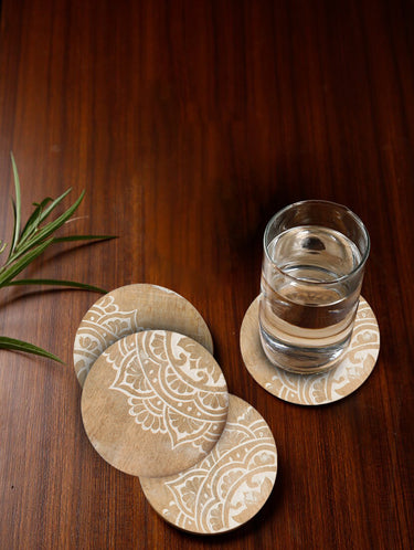 Peace Round Mango Wood Coasters (Set of 4)